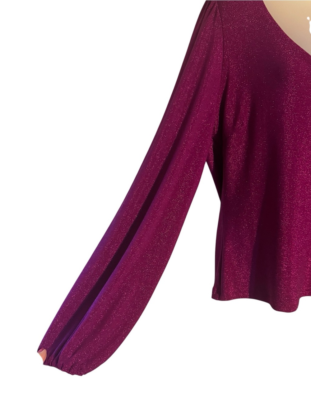 BOSTON PROPER Gorgeous Sparkle Plum/Fuschia V-Neck Top XLARGE #K - Picture 3 of 9